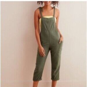 Aerie Green Overalls Jumpsuit Adjustable Tie Straps Lightweight Cotton L